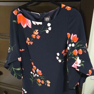 Vince Camuto Navy Floral Flutter Sleeve Dress